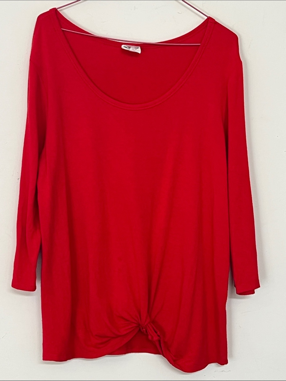 🌞 Late August Red Long-Sleeve Scoop Neck Knot-Front Top women M